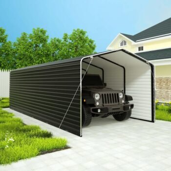 ALEKO Steel Carport with Corrugated Roof and Sidewall Panels 12 x 26 ft