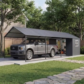 14 Ft. W x 25 Ft. D Galvanized Steel Carport, Portable Car Canopy and Storage Shed EROMMY