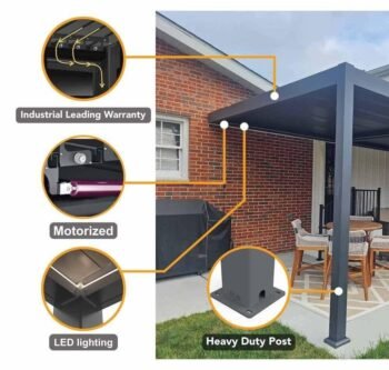 Bon Pergola Aluminum Pergola with Motorization and LED Lighting Included