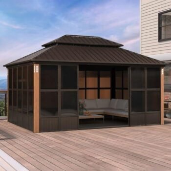 PURPLE LEAF Double Top Outdoor Sunroom All-Weather Screen House Patio Hardtop Gazebo
