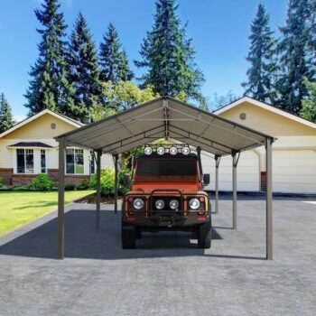 HOMMOW 20 ft. x Carport with Galvanized Steel Roof, Sturdy Metal Carport for Cars, Boats, and Tractors