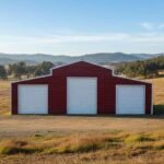Noble House Zadric Outdoor 42 ft. W x 30 ft. D Reddish Brown Metal Garage Storage Shed with 3 Rolling Doors