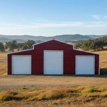 Noble House Zadric Outdoor 42 ft. W x 30 ft. D Reddish Brown Metal Garage Storage Shed with 3 Rolling Doors