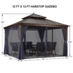 PURPLE LEAF Hardtop Gazebo 12' with Netting Patio PURPLE LEAF
