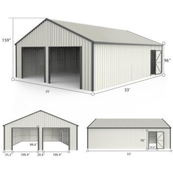 25' x 33' Double Garage Metal Shed