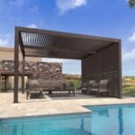 Bronze Aluminum Louvered Pergola Shutter Wall