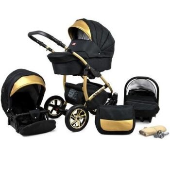 LuxeRide Elite 3-in-1 Baby Stroller, Bassinet & Car Seat - Comfort Modes for Sleeping & Sitting - Gold