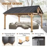INMITOM 13 ft. Wood Hardtop Outdoor Patio Gazebo with Galvanized Steel Roof and Ceiling Hook