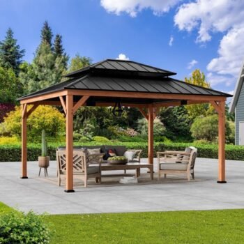Range Cedar and Steel Gazebo with Lofted Roof and PowerPort