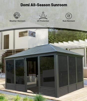 Domi 10 x 12 Sunroom All-Season Wall Mounted Gazebo Solarium with Front Door