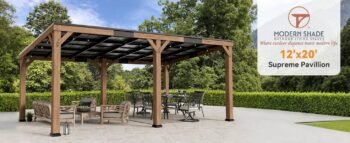 Modern Shade 12' x 20' Cedar Wood Gazebo with Hardtop Slope Roof,Permanent Grill Gazebo for Outdoor Backyard Brown