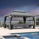 Metal Roof with Light 11 Ft. D Aluminum Patio Gazebo Purple Leaf