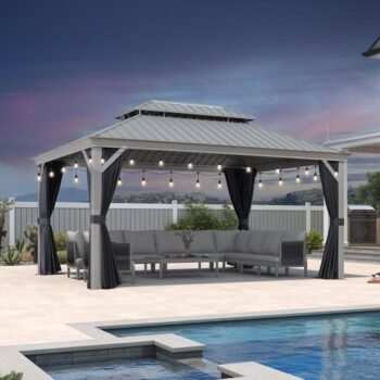 Metal Roof with Light 11 Ft. D Aluminum Patio Gazebo Purple Leaf