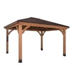 Range Lodge 14 ft. x Light Brown Cedar and Steel Outdoor Patio Gazebo with Steel Peak Lofted Roof and Ceiling Bracket