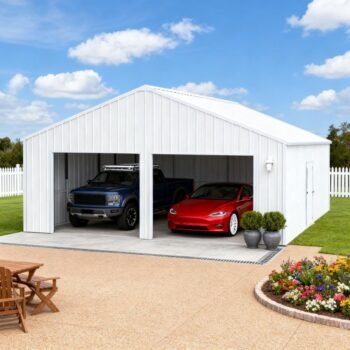 22FT × 23FT Double Garage Steel Barn Shed Cream