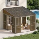 Sunroom Gazebo Polycarbonate Roof Outdoor Solarium With Sliding Door & Adjustable Window Panels