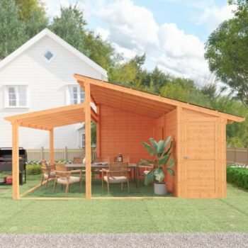 AECOJOY 18.7 ft. x 12.5 ft. Outdoor Wooden Gazebo for Patio with Storage Shed