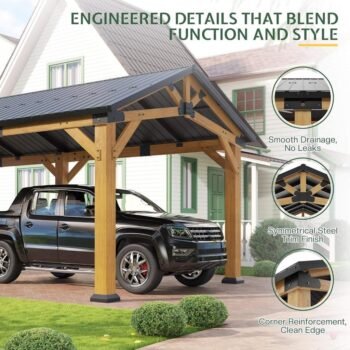 Amerlife Cedar Wood Carport with Sloped Galvanized Steel Roof