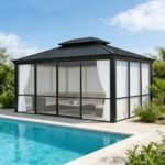 VEIKOUS 12 ft. x Sunroom Solarium 360° Transparent Outdoor Gazebo and Elegant Curtains