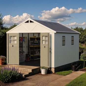 10x12ft Resin Storage Shed with Skylight & Lockable Door & Windows