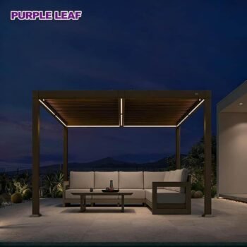 PURPLE LEAF Adjustable Louvered Pergola with LED Lights Aluminum