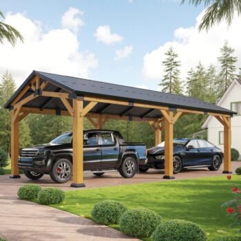 amerlife Cedar Wood Series 12 ft. W x 24 ft. D x 8.2 ft. H Galvanized Steel Roof Carport